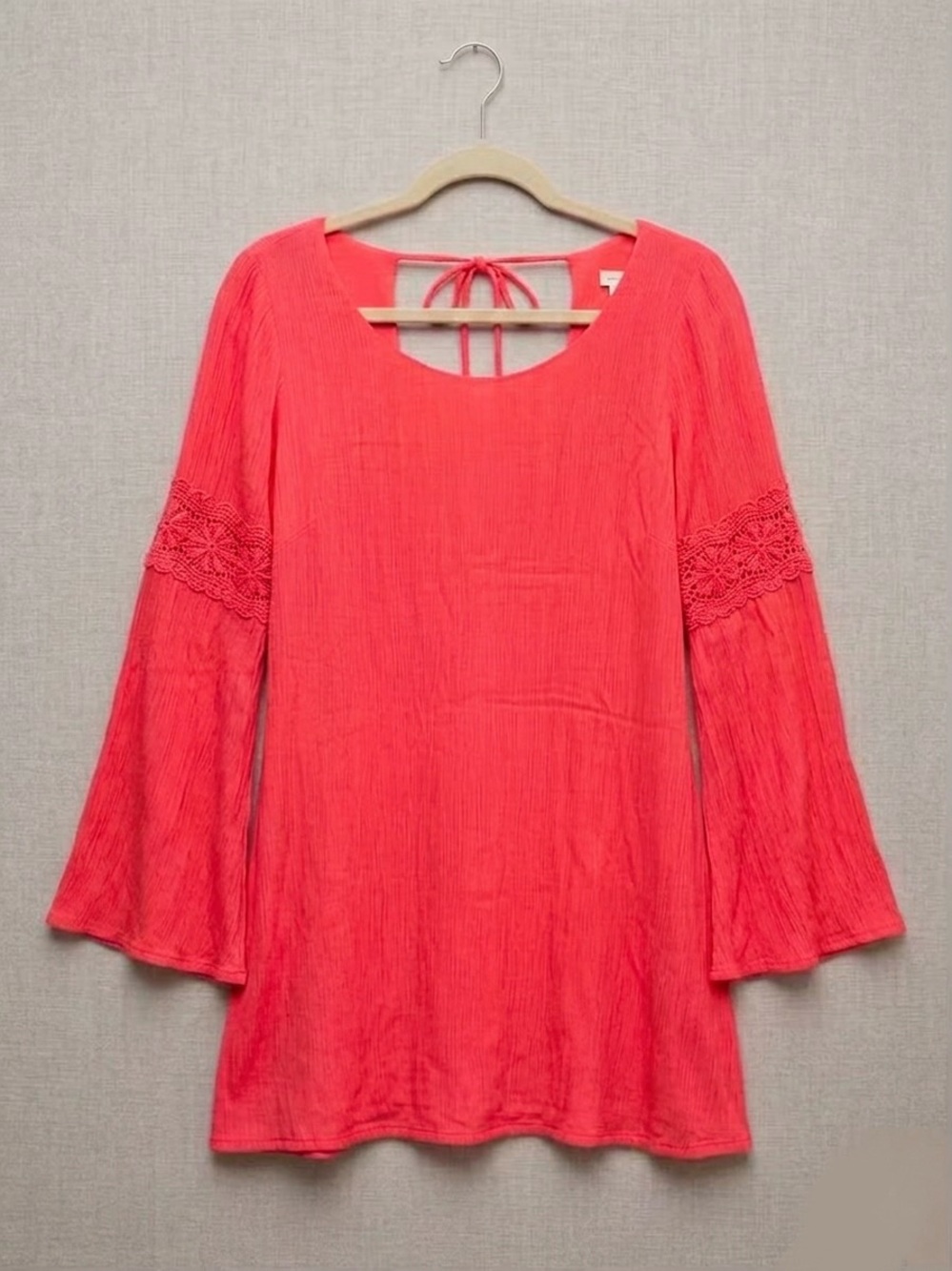 Double Zero Coral Red Open Back Bell Sleeve Mini Dress S